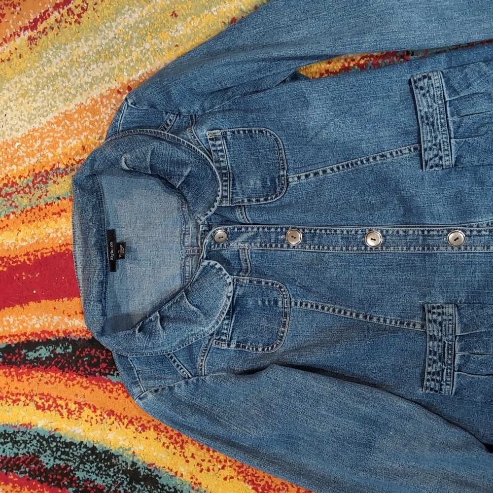 Style & Co Blue Denim Jacket XL Peter Pan Collar Cottagecore Jean Jacket - Picture 4 of 7